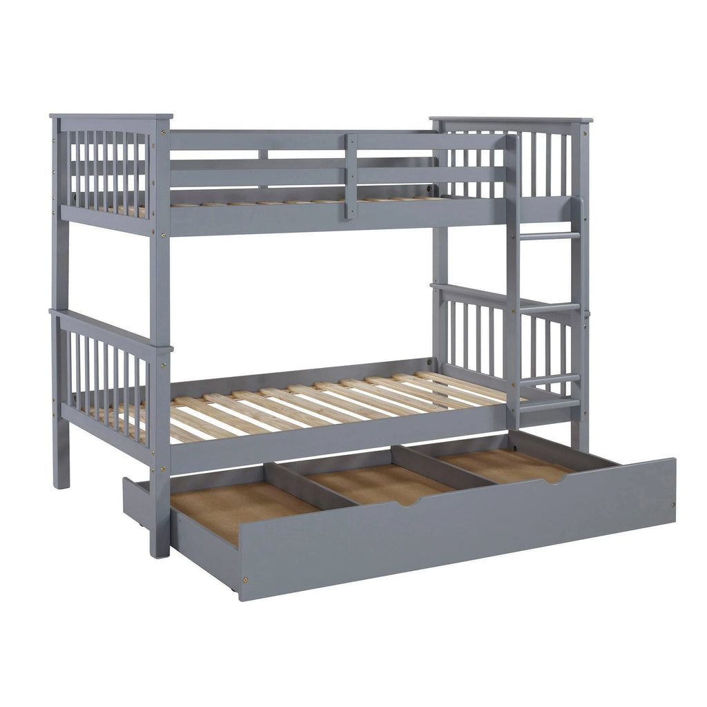 Twin Solid Wood Bunk Bed with Trundle Bed Gray W362106