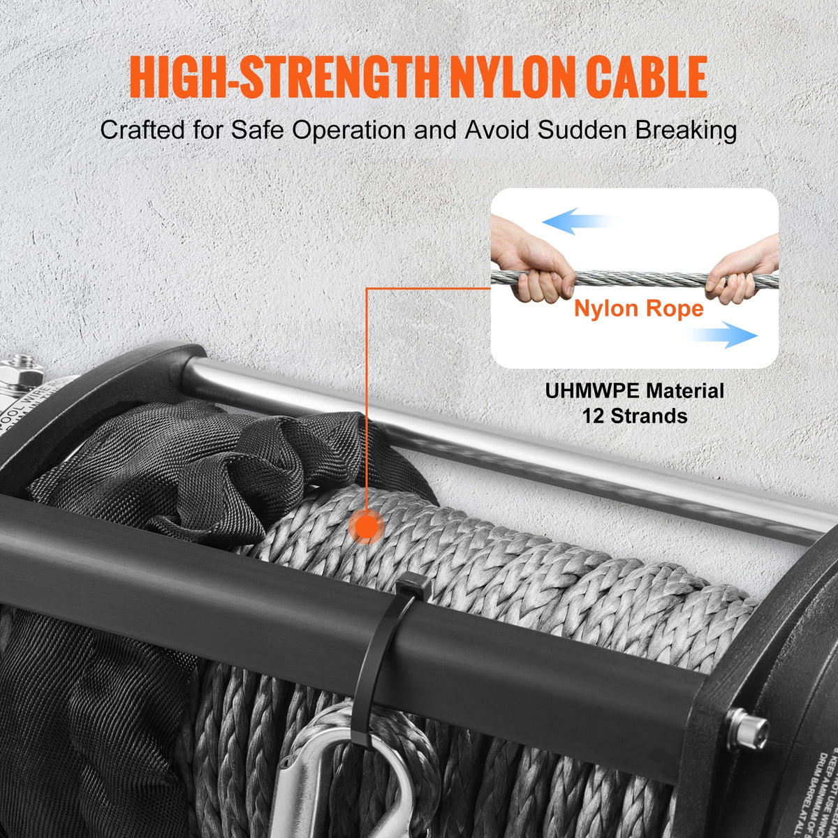 12V 10,000 lb Nylon Rope Winch with Wireless Remote B82039
