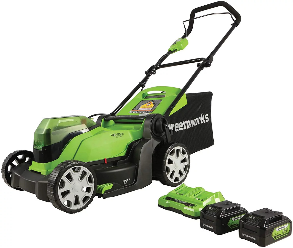 48V 17 Battery-Powered Push Lawn Mower with 2 x 24V 4Ah Batteries P718