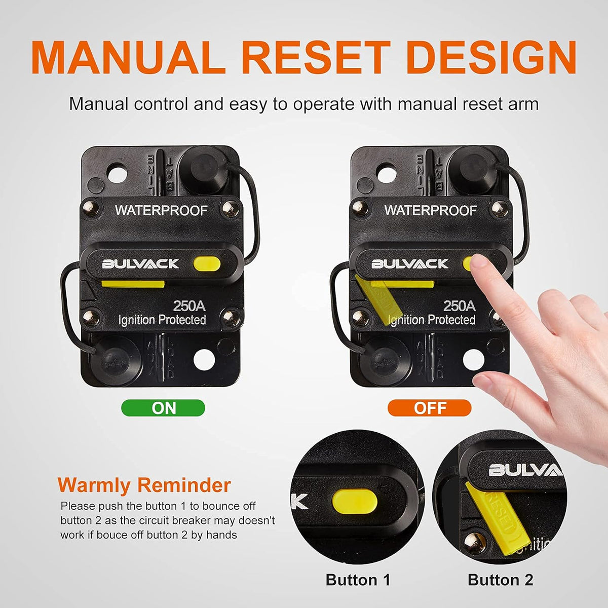 250 Amp Circuit Breaker with Manual Reset, 12V-48V DC H8904