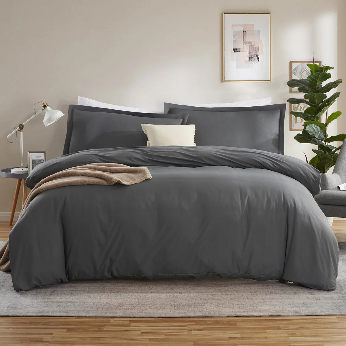 3pc Microfiber Duvet Cover Set Queen with 2 Pillow Sham Grey J252681