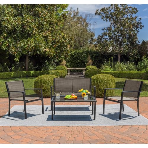 4 Pieces Patio Furniture Set with Glass Coffee Table M3891