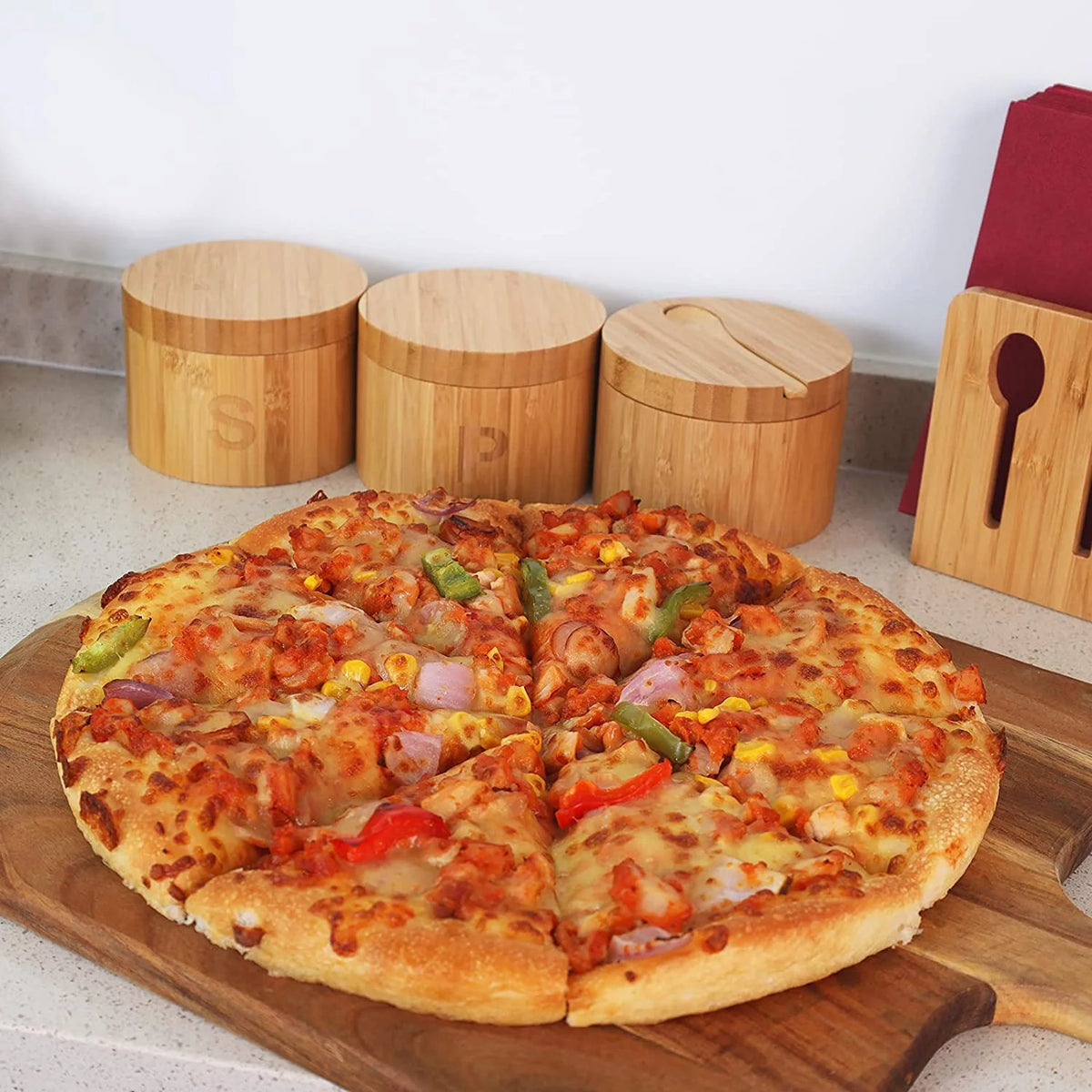 Acacia Wood Pizza Board With Cutter A93972