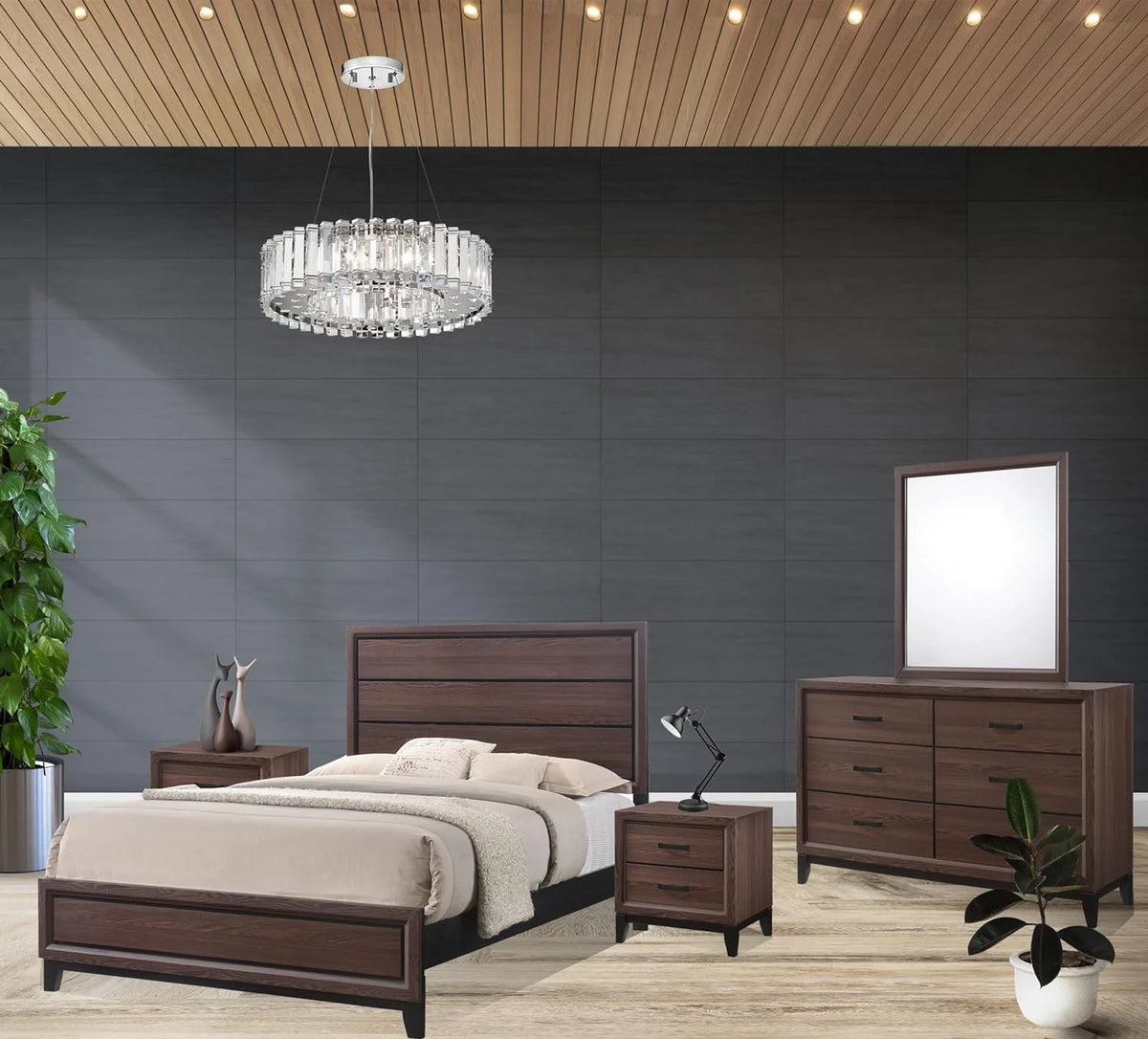 5-Piece Queen Size Bedroom Set with Dresser Mirror and 2 Night Stands M66391