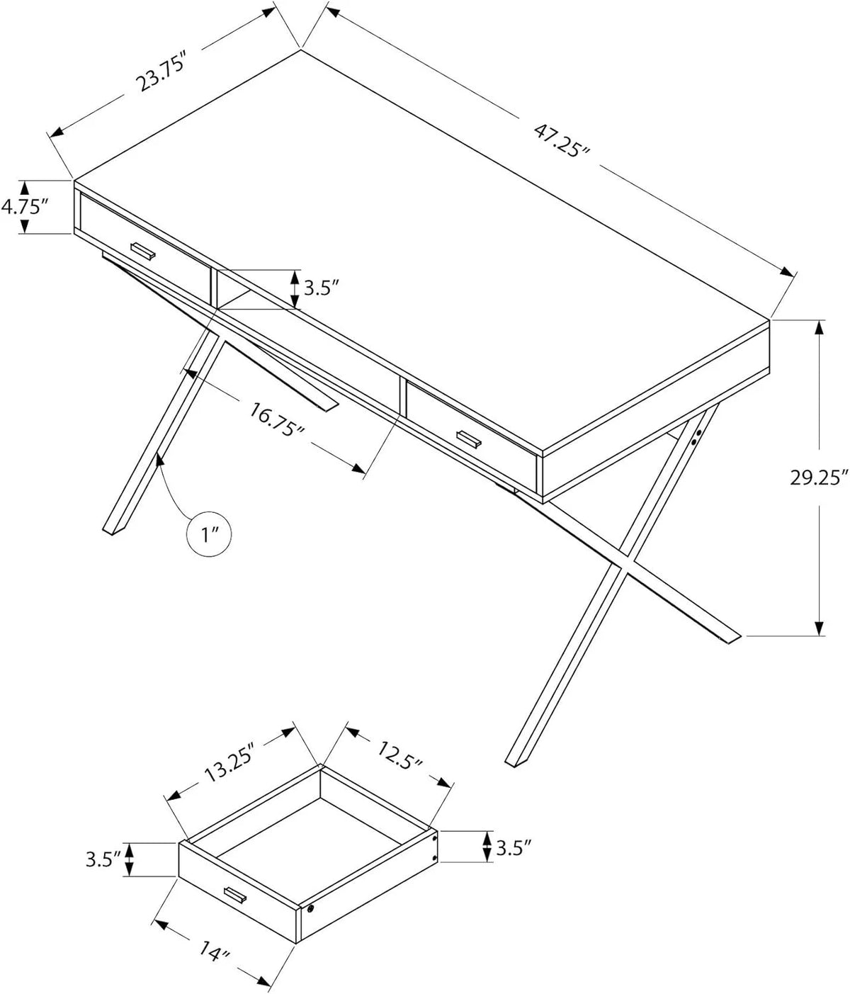 Laptop Table with Drawers and Open Shelf, Black N925