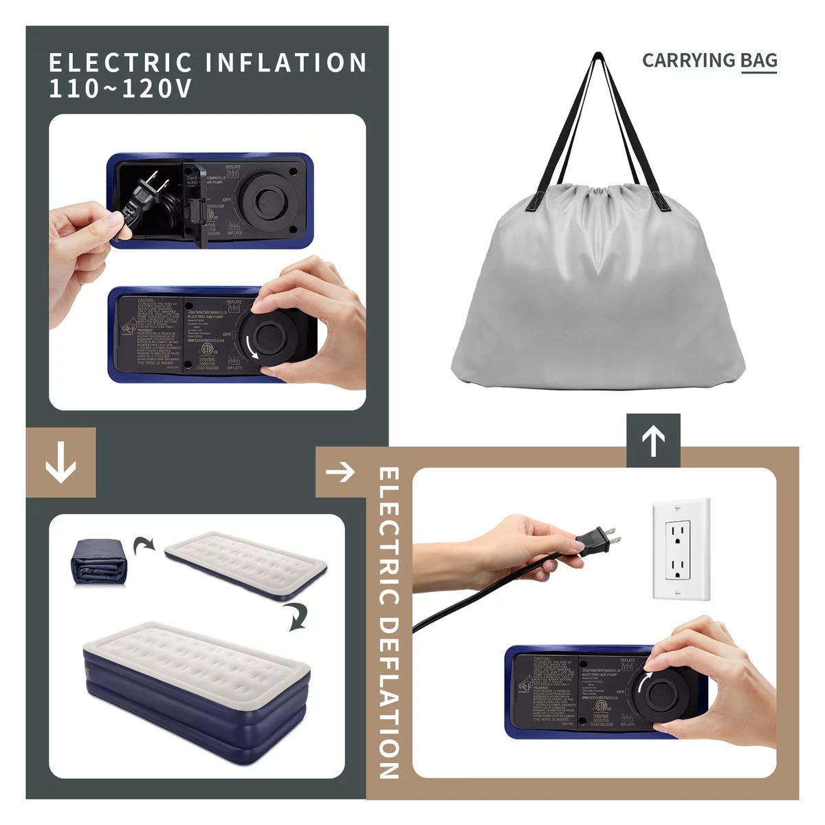 18 Inch Queen Air Mattress with Built in Pump W126