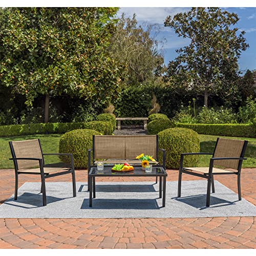 4 Pieces Patio Furniture Set with Glass Coffee Table M3891