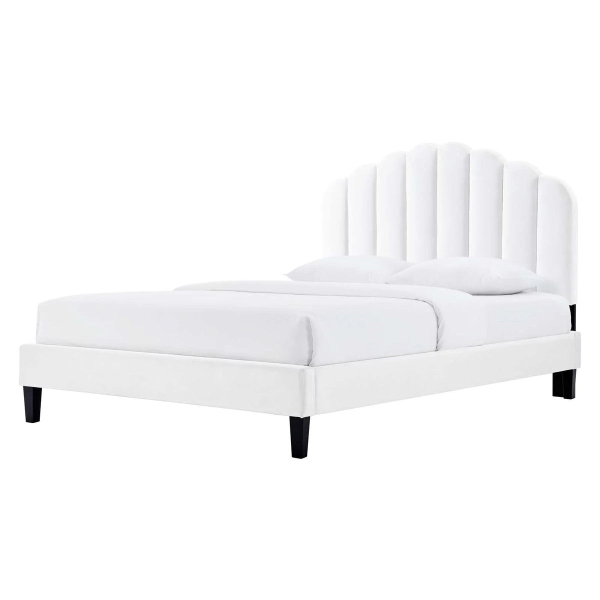 King Size White Velvet Platform Bed Frame A787450