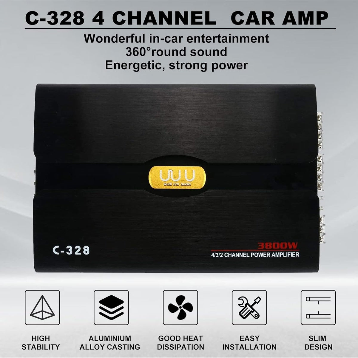 12V 4 Channel Car Audio Amplifier Aluminum Alloy Pack of 2 P141104