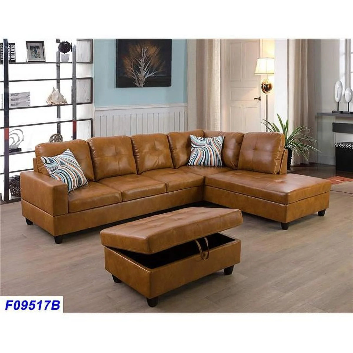 3 Piece Right Facing Sectional Sofa Set with Ottoman Faux Leather U249186