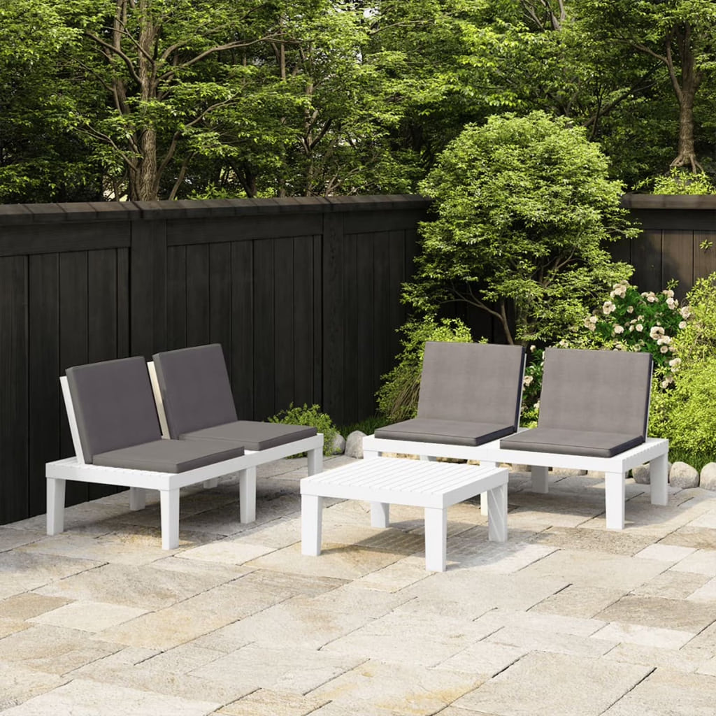 3 Piece White Outdoor Patio Lounge Set with Anthracite Cushions K992654