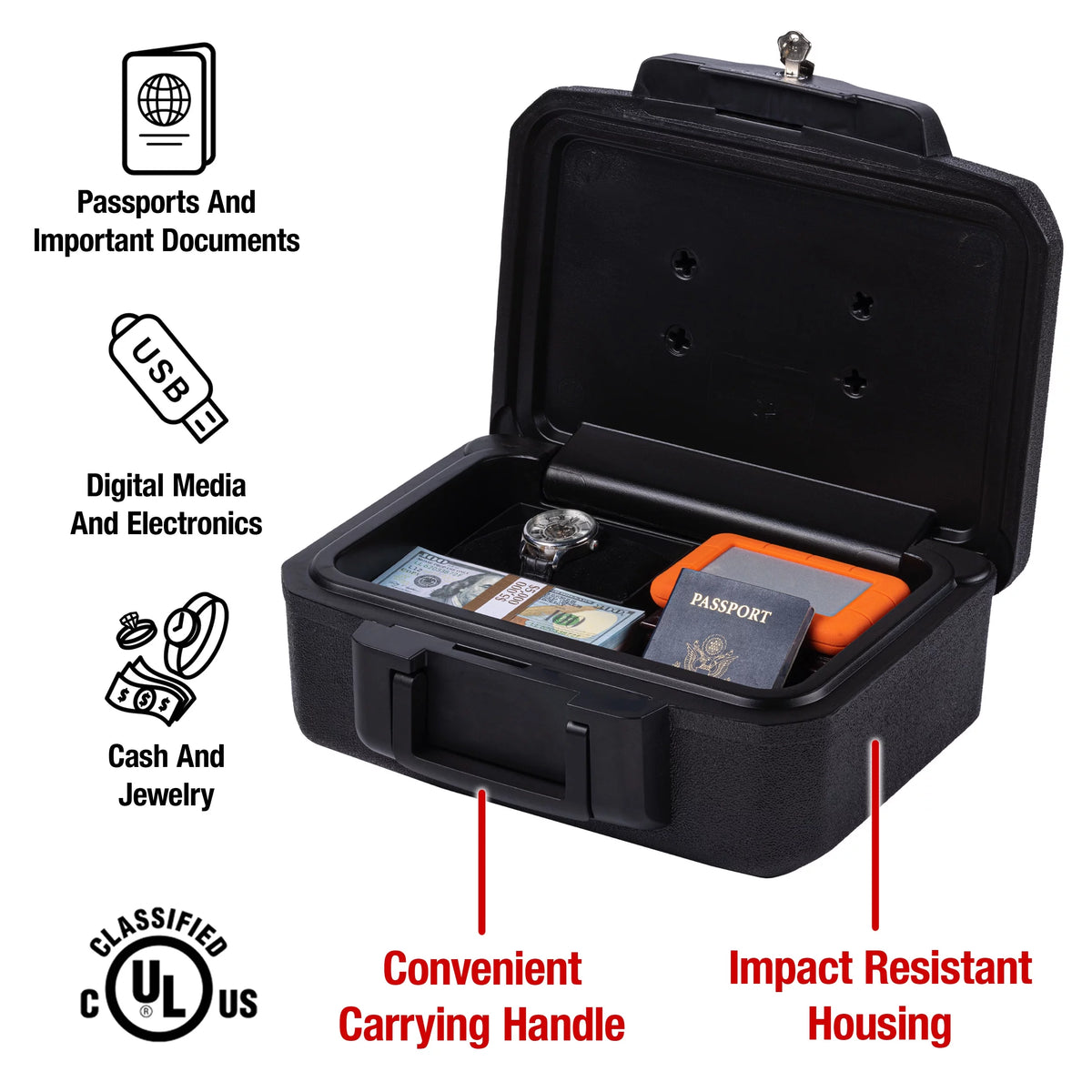 Fire-Resistant Box Safe with Key Lock 0.18 Cu. Ft., Black L73319