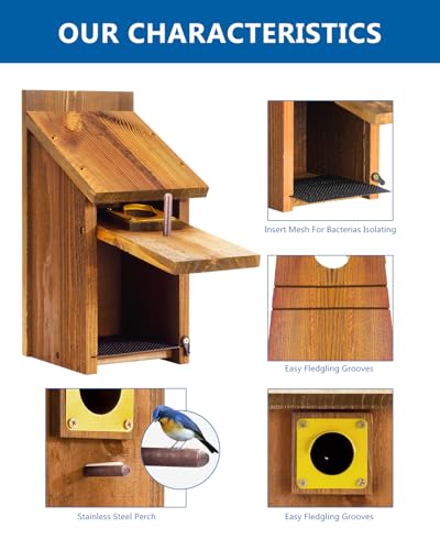 2pk Large Bluebird House with Perch, Mesh Base & Brass Guard G205
