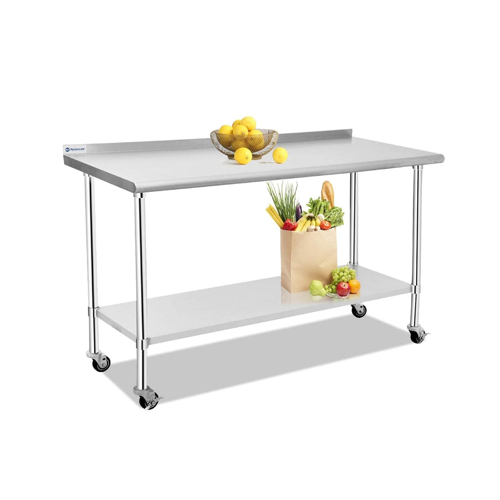 Stainless Steel Prep & Work Table with Caster Backsplash and Adjustable Undershelf F89435
