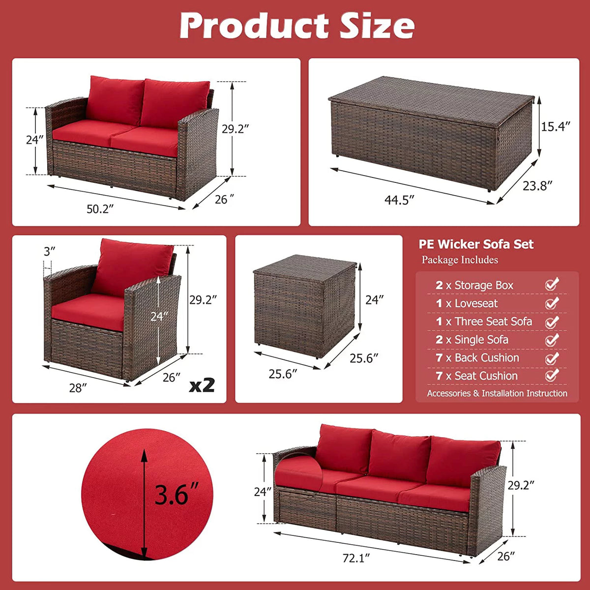 6 Pieces Patio Rattan Wicker Sectional Sofa M1071