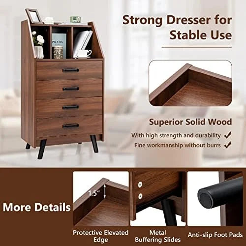 4 Drawer Wood Dresser with Bookshelf Q426