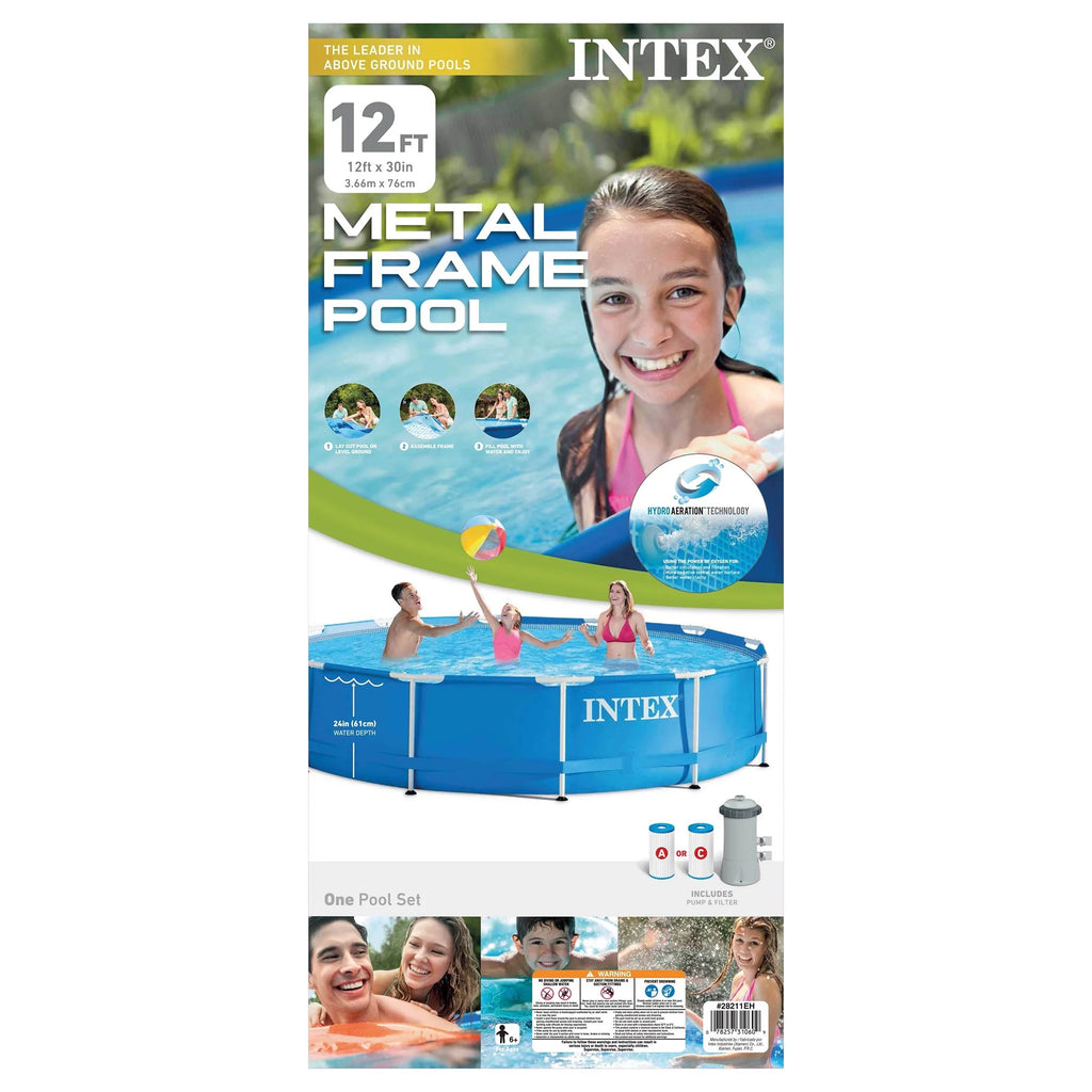 12ft x 30in Metal Frame Above Ground Swimming Pool with Filter H749
