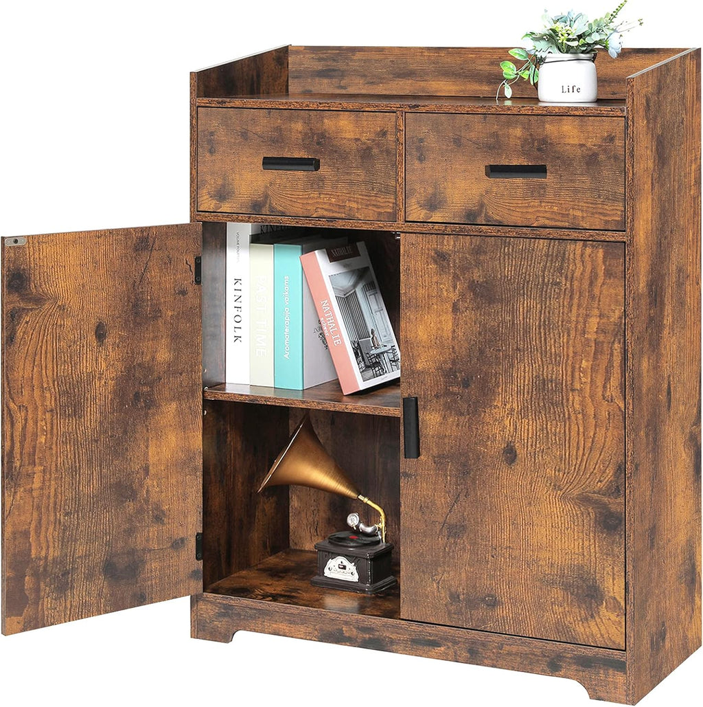 Rustic Brown Storage Cabinet with 2 Doors & Drawers M78792