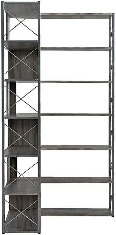 7-Tall L-Shaped Corner Bookshelf with Metal Frame I1914